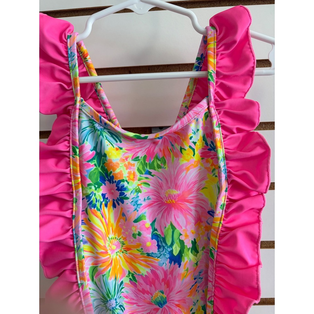 Gigi and Max Kimberly Floral Pink Ruffle One Piece Swimsuit 4/5T - Picture 2 of 7